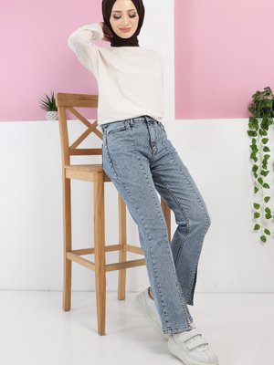 Önden Yırtmaçlı Kot Pantolon Açık Mavi Önden Yırtmaçlı Kot Pantolon Açık Mavi