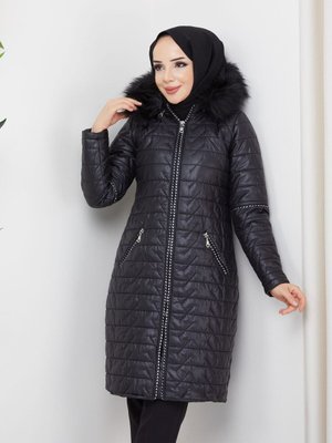 Kapitone Uzun Mont Kürk Kapüşonlu Kaban