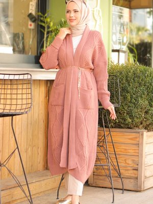 Şal Yaka Triko Hırka Pudra Şal Yaka Triko Hırka Pudra