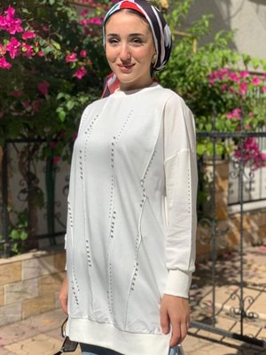 Ekru Taşlı Tarz Sweat