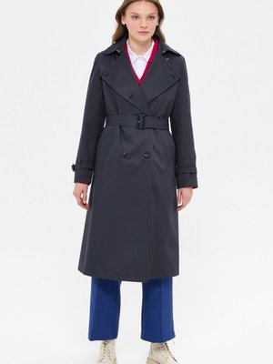 Büyük Cepli Kruvaze Trençkot Lacivert