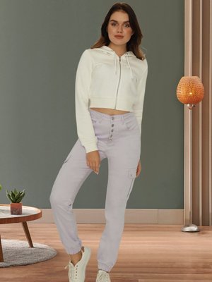 Mor Paçası Lastikli Kargo Pantolon Mor Paçası Lastikli Kargo Pantolon