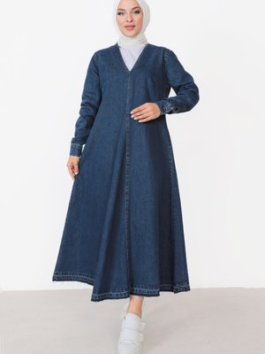 V Yaka Kot Elbise Mavi