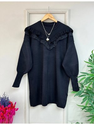 Fistolu Triko Siyah Uzun Tunik Fistolu Triko Siyah Uzun Tunik