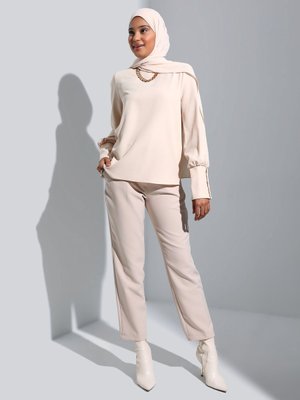 Vanilya Balon Kollu Düğme Detaylı Şık Bluz