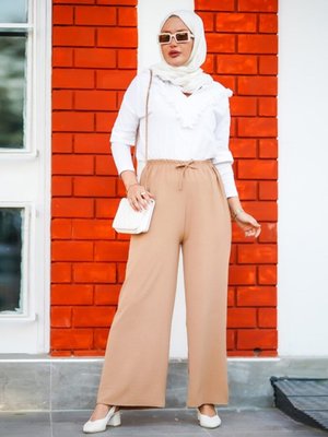 Camel Beli Lastikli Salaş Pantolon Camel Beli Lastikli Salaş Pantolon