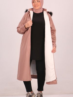 Gül Kurusu Büyük Beden İçi Kürklü Bondit Kap