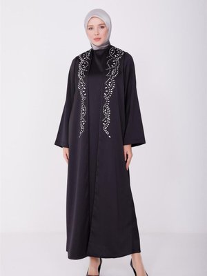 Taşlı Takım Gibi Görünen Elbise Siyah