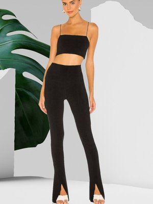 Siyah Önden Yırmaçlı Likralı Yüksek Bel Pantolon