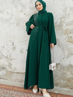 Viona Taşlı Abaya Zümrüt Viona Taşlı Abaya Zümrüt