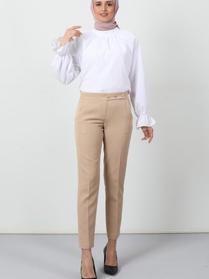 Beli Düğmeli Pantolon Krem Beli Düğmeli Pantolon Krem