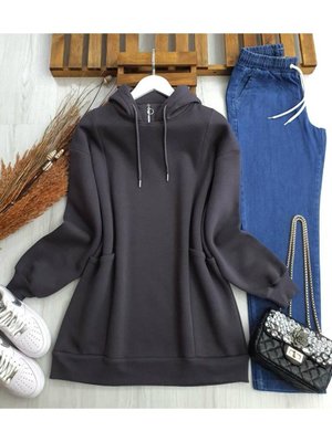 Torba Cep Yaka Fermuarlı Üç İplik Sweat