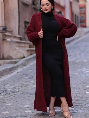 Balon Kol Uzun Boy Hırka Selanki Örme Balon Kol Uzun Boy Hırka Selanki Örme