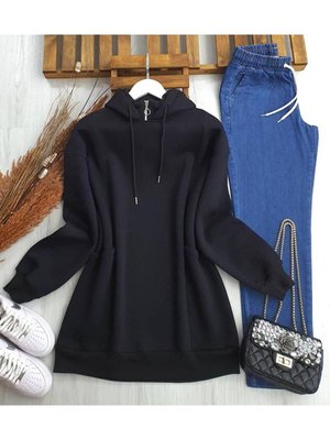 Torba Cep Yaka Fermuarlı Üç İplik Sweat