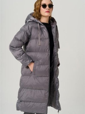 Kapüşonlu Grogren Detaylı Şişme Mont Gri