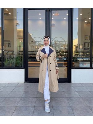 Çift Renk Trençkot Bej