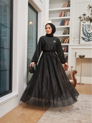 Simli Beli Lastikli, Kuşaklı Abiye Elbise