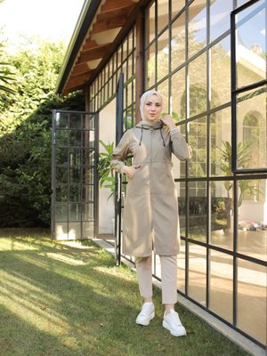 Cep Detaylı Trençkot Vizon