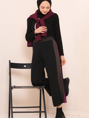 Dikiş Detaylı Desenli Pantolon Siyah Dikiş Detaylı Desenli Pantolon Siyah