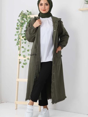 Püsküllü Uzun Kot Kap Haki