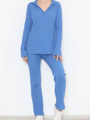 Polo Yaka Fitilli Takım Mavi