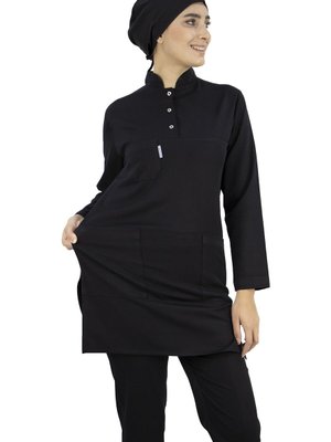 Siyah Ince Likralı Hemşire Ve Cerrahi Doktor Forması Takımı