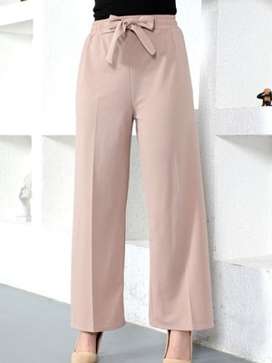 Beli Lastikli Bol Paça Pantolon Vizon Beli Lastikli Bol Paça Pantolon Vizon