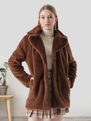 Kahve Rabbit Yakalı Kürk Mont Kahve Rabbit Yakalı Kürk Mont