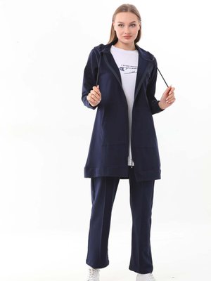 Kabartma Baskılı Lacivert Renk Üçlü Spor Takım Kombin