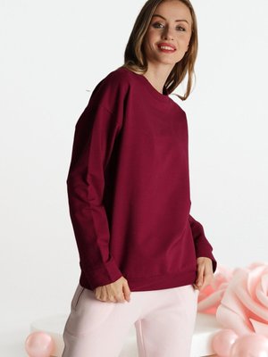 Bordo Basic Oversize Örme Sweatshirt