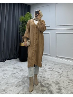 Düğmeli Salaş Hırka Camel Düğmeli Salaş Hırka Camel