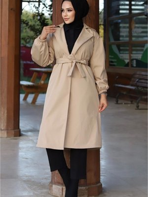 Belden Bağlamalı Balon Kol Trenç