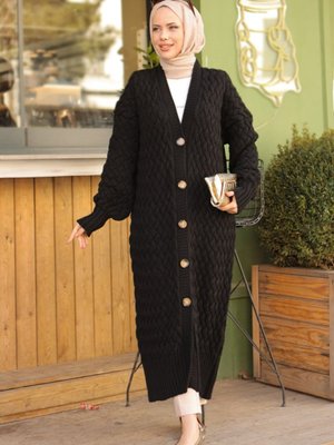 Örgülü Triko Hırka Siyah Örgülü Triko Hırka Siyah