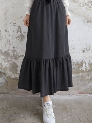 Darlin Eteği Fırfır Kot Etek Gri