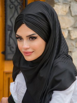 Siyah Büzgülü Şal & Eşarp