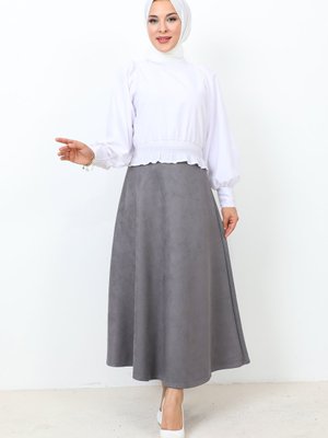 Süet Mevlana Etek Antrasit