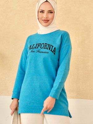 California Baskılı Tunik Mavi