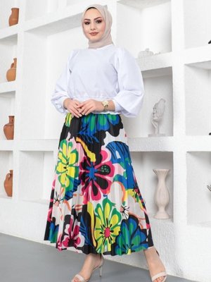 Desenli Piliseli Etek Fuşya