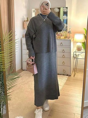 2'li Takım Triko Tesettür Elbise Kazak Elbise