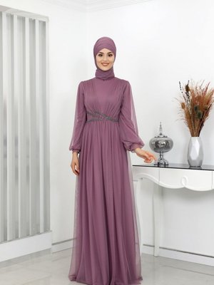 Boncuk Deyatlı aysima Abiye Elbise Gül Kurusu