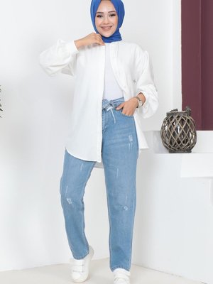 Kemerli Boyfriend Kot Pantolon Mavi Kemerli Boyfriend Kot Pantolon Mavi