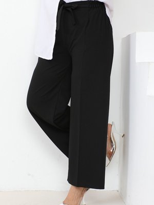 Meva Kemerli Bol Paça Pantolon Siyah