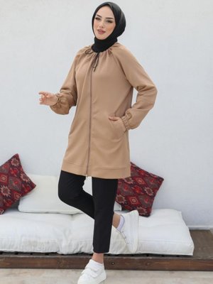 Fermuarlı Scuba Hırka Bej