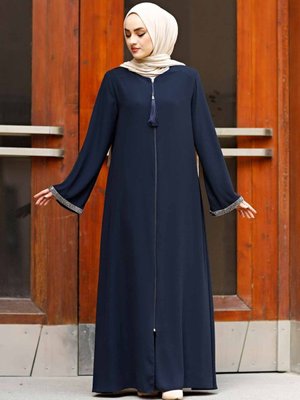 Taş Kollu Ferace Uzun Kollu Fermuar Yere Kadar Türkiye İslami Moda