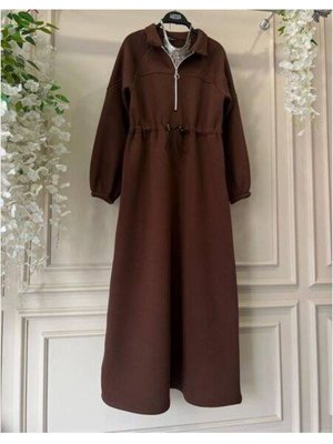 Yarım Fermuarlı Üç İplik Elbise