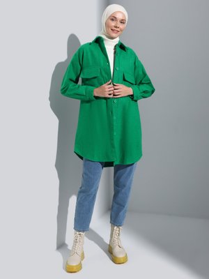 Koyu Yeşil Kaşe Kumaş Overshirt Gömlek