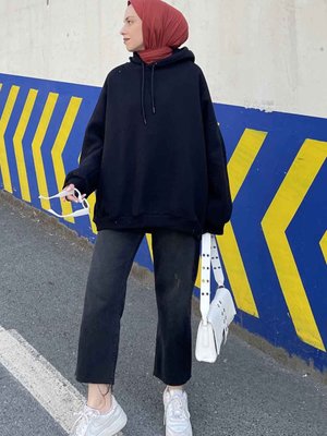 Kapüşonlu Oversize Yan Cepli Sweat