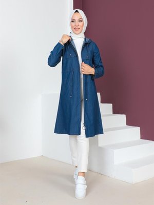 Tünel Detaylı Koyu Kot Kap