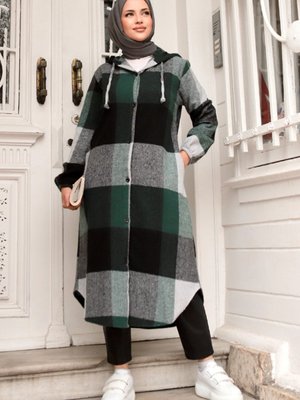 Devrin Kapüşonlu Ekose Kap Haki