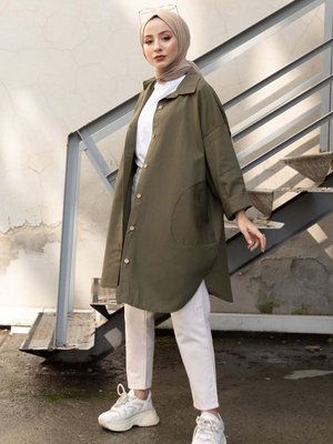 Yan Cepli Gabardin Gömlek